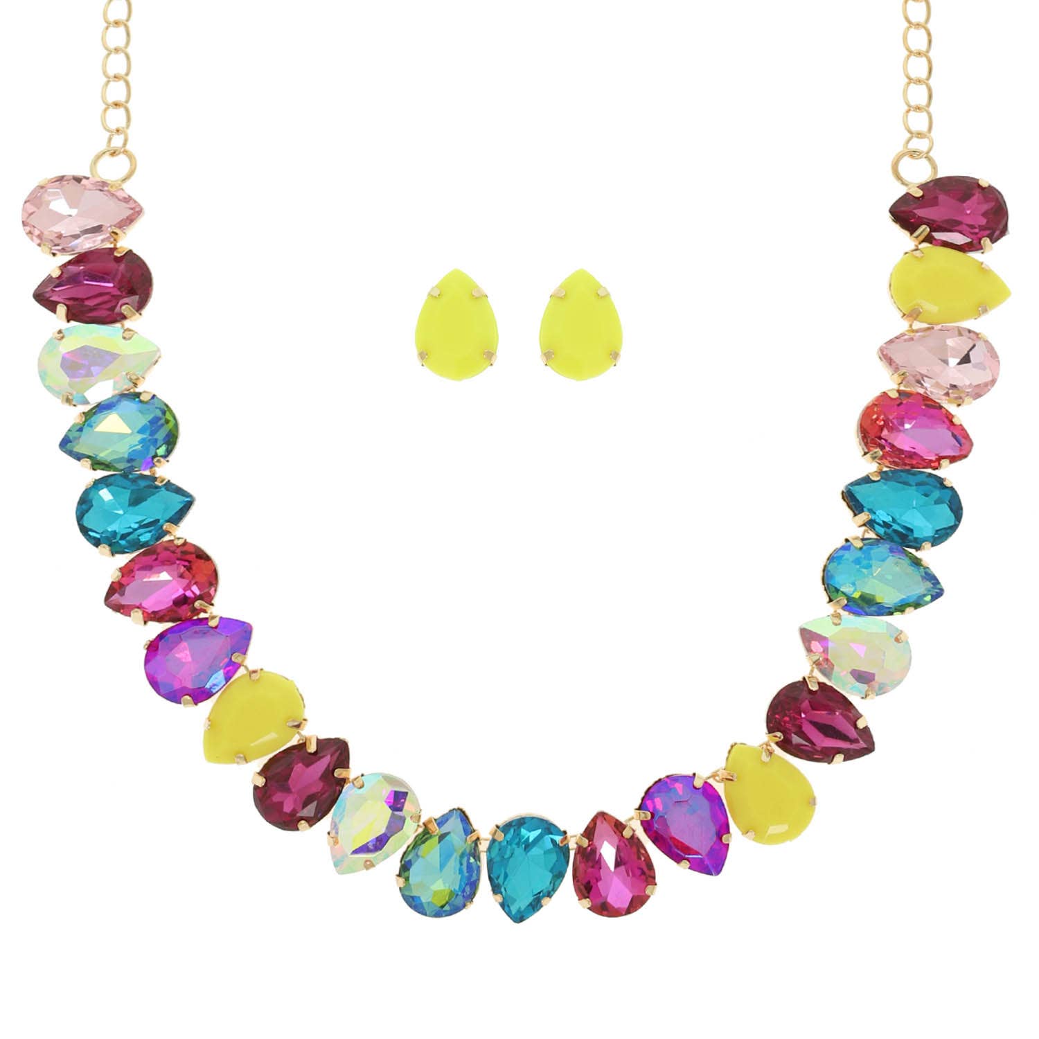 Teardrop Cut Crystal Gemstone Collar Necklace Set