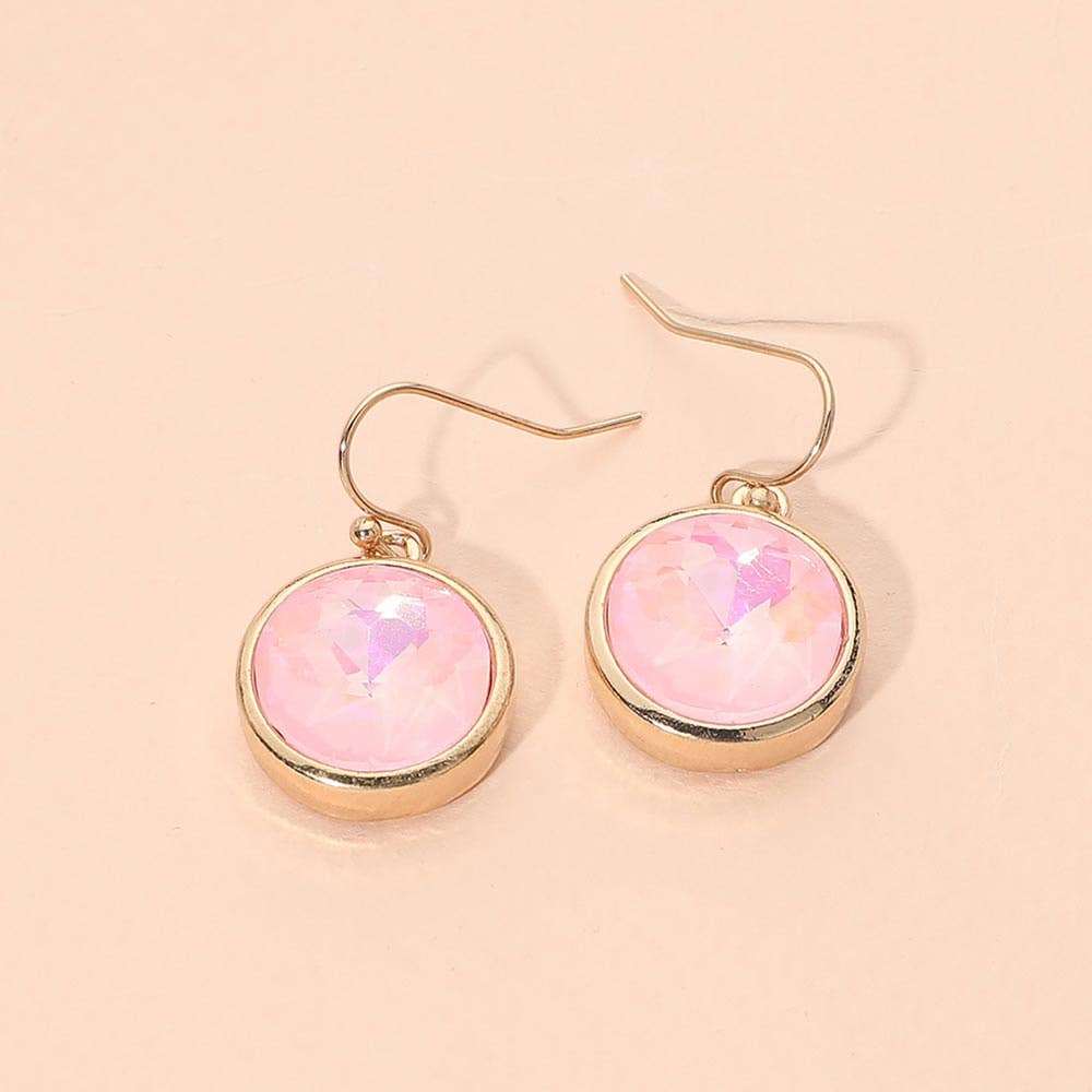 Round Faceted Stone Drop Dangle Earrings