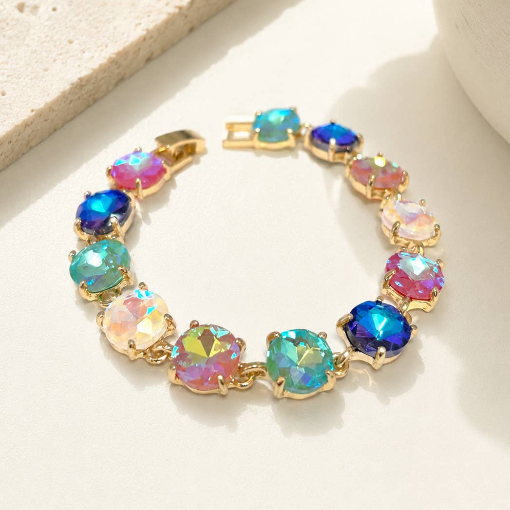 Round Cushion Cut Crystal Glass Linked Bracelet