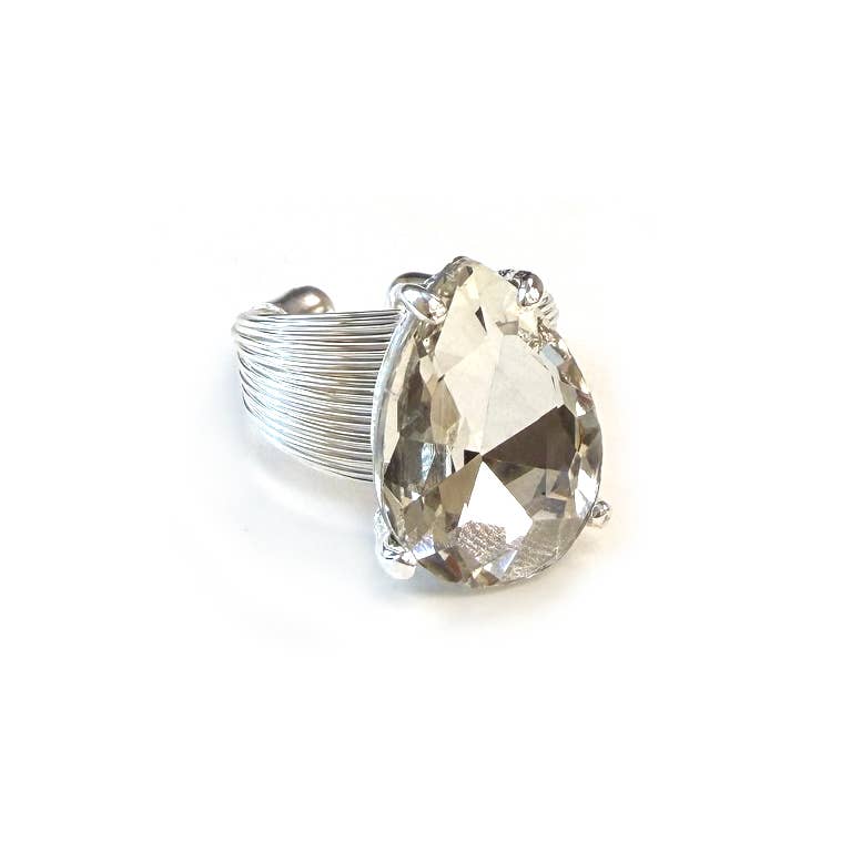 Teardrop Glass Crystal Cocktail Bead Adjustable Wire Ring