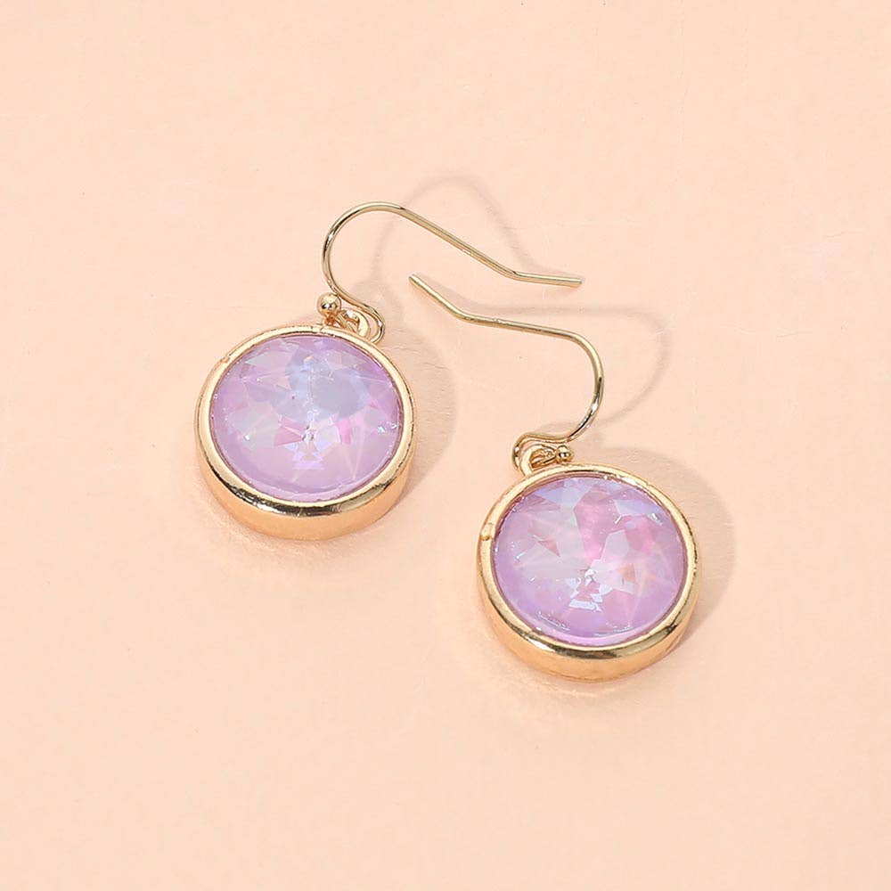Round Faceted Stone Drop Dangle Earrings