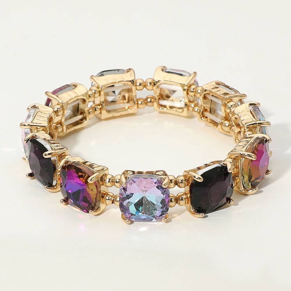 Cushion Square Stone Stretch Evening Bracelet