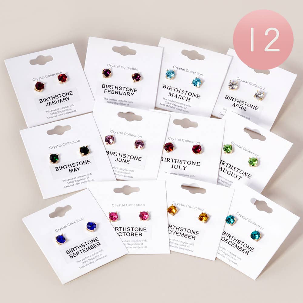 12Pairs - Birthday Stone Cluster Stud Earrings