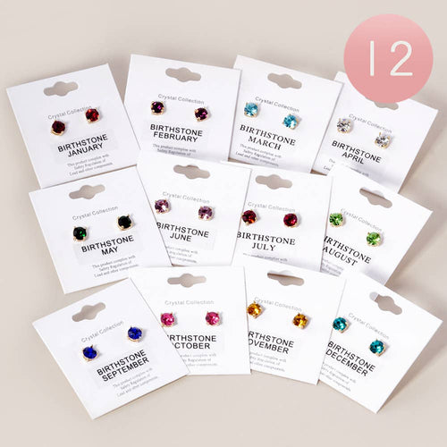 12Pairs - Birthday Stone Cluster Stud Earrings