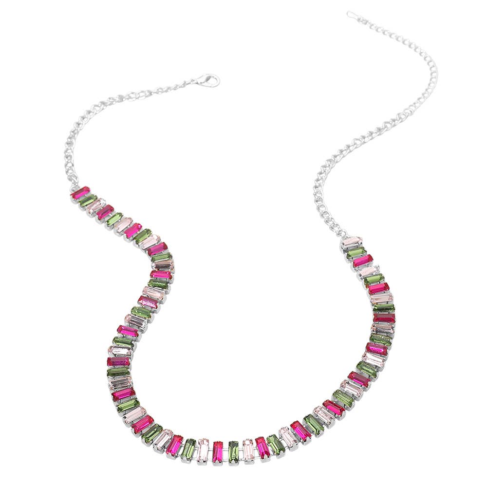Baguette Stone Cluster Link Accent Necklace