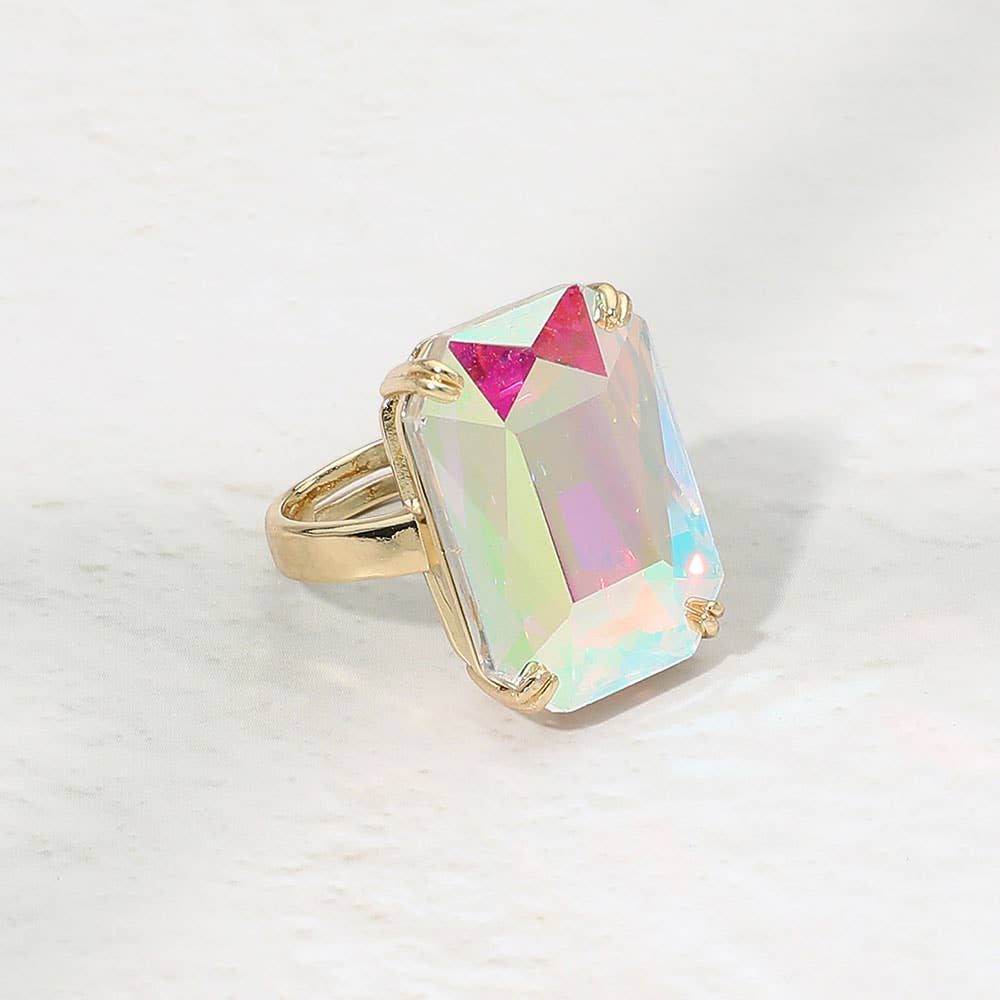 Oversized Emerald Cut Gem Accent Adjustable Statement Ring