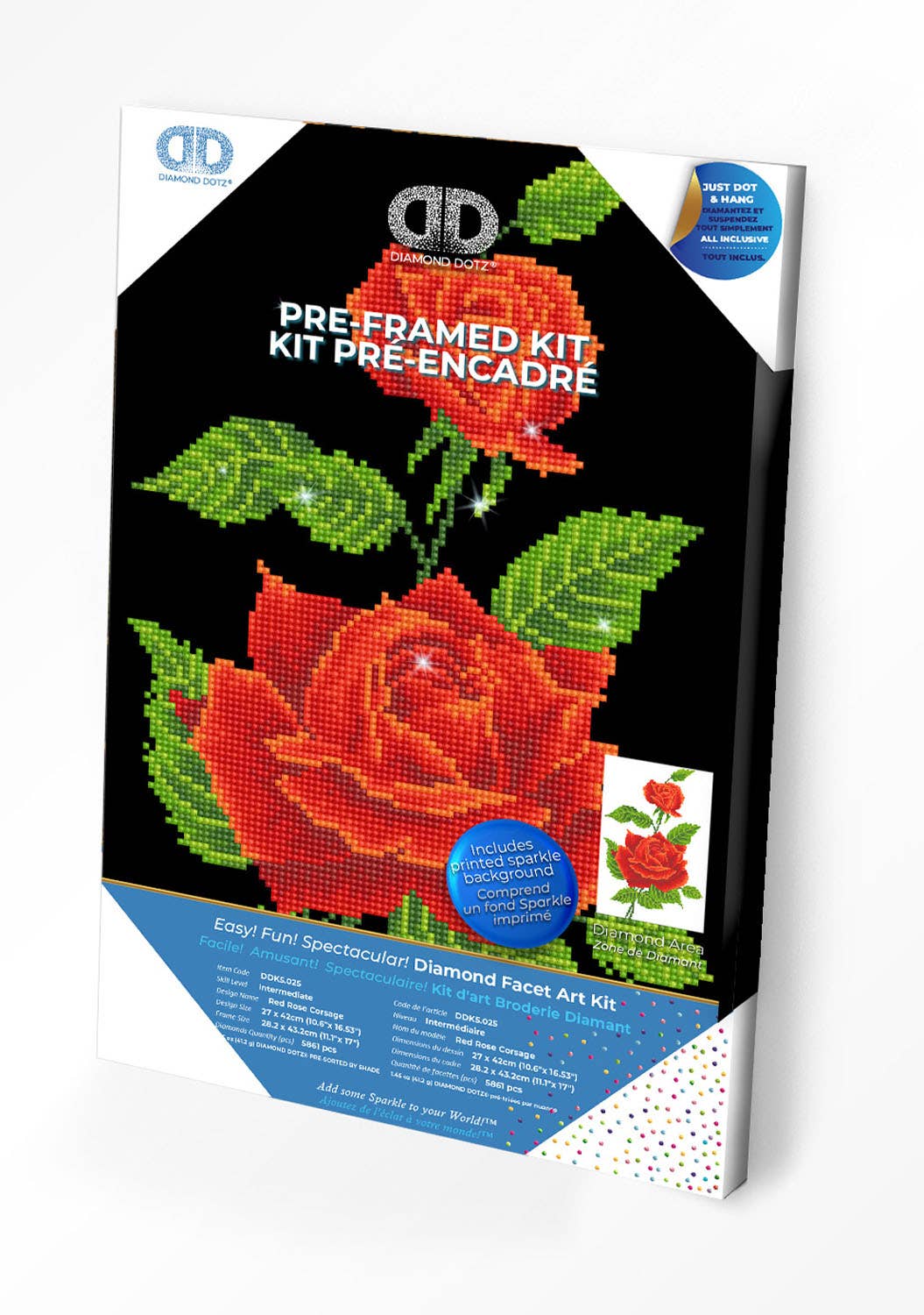 Red Rose Corsage Diamond Art (Framed)