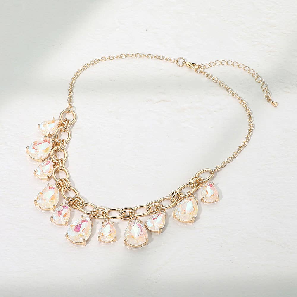 Cushion Teardrop Cluster Drop Station Necklace