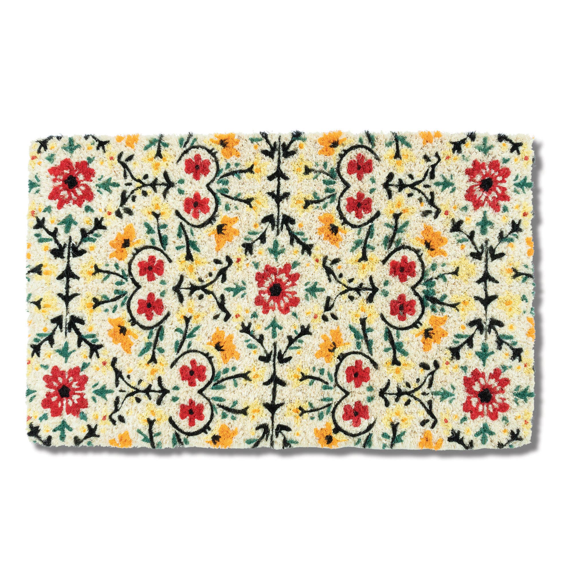 Vintage Blooms Handwoven Coconut Fiber Doormat