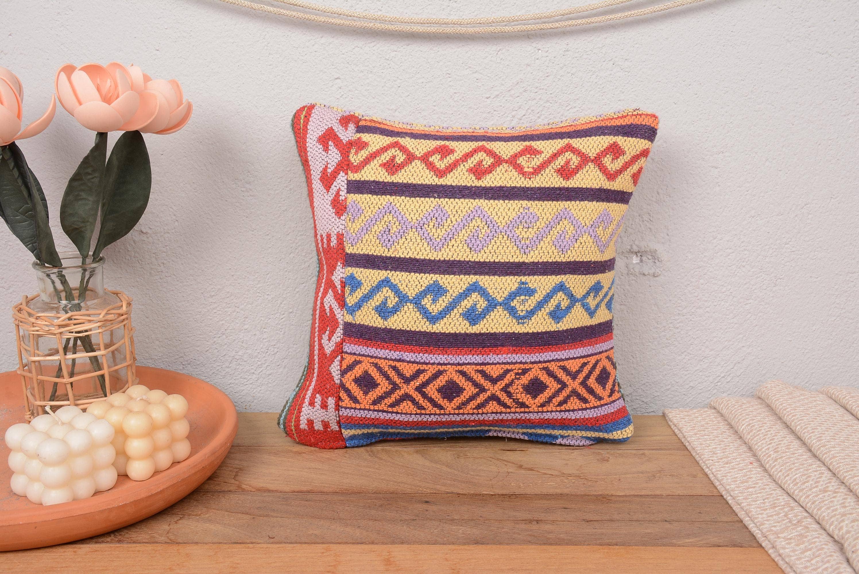 Antique Boho Turkish Kilim Pillow Sham Cover 12x12