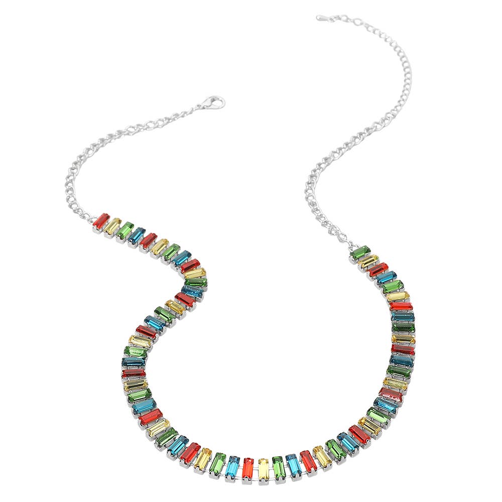 Baguette Stone Cluster Link Accent Necklace