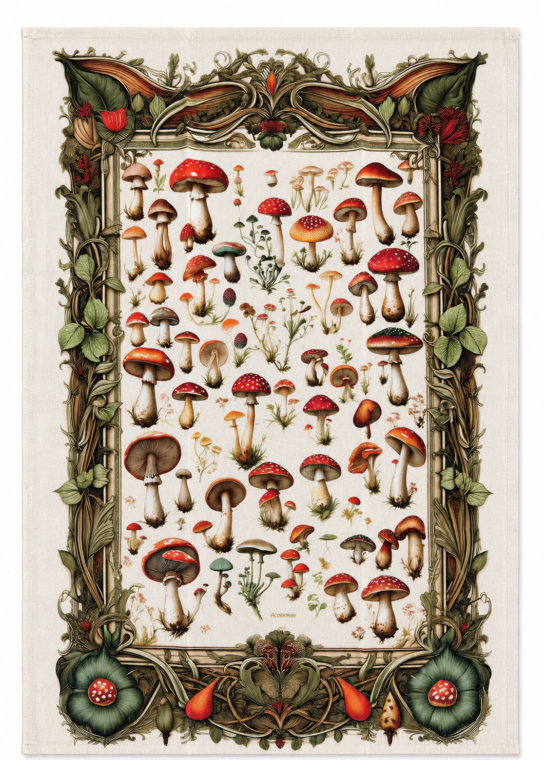 SLT118 - Mushroom Collage Flour Sack Tea Towel