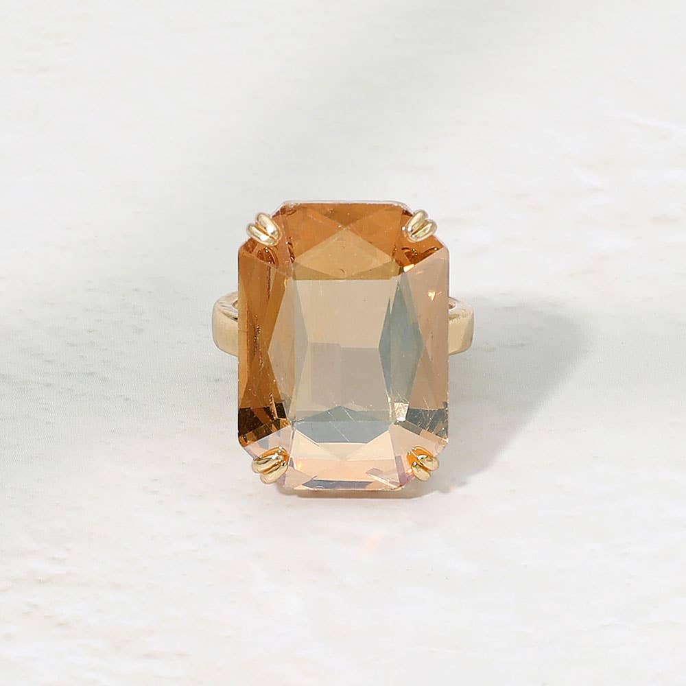 Oversized Emerald Cut Gem Accent Adjustable Statement Ring
