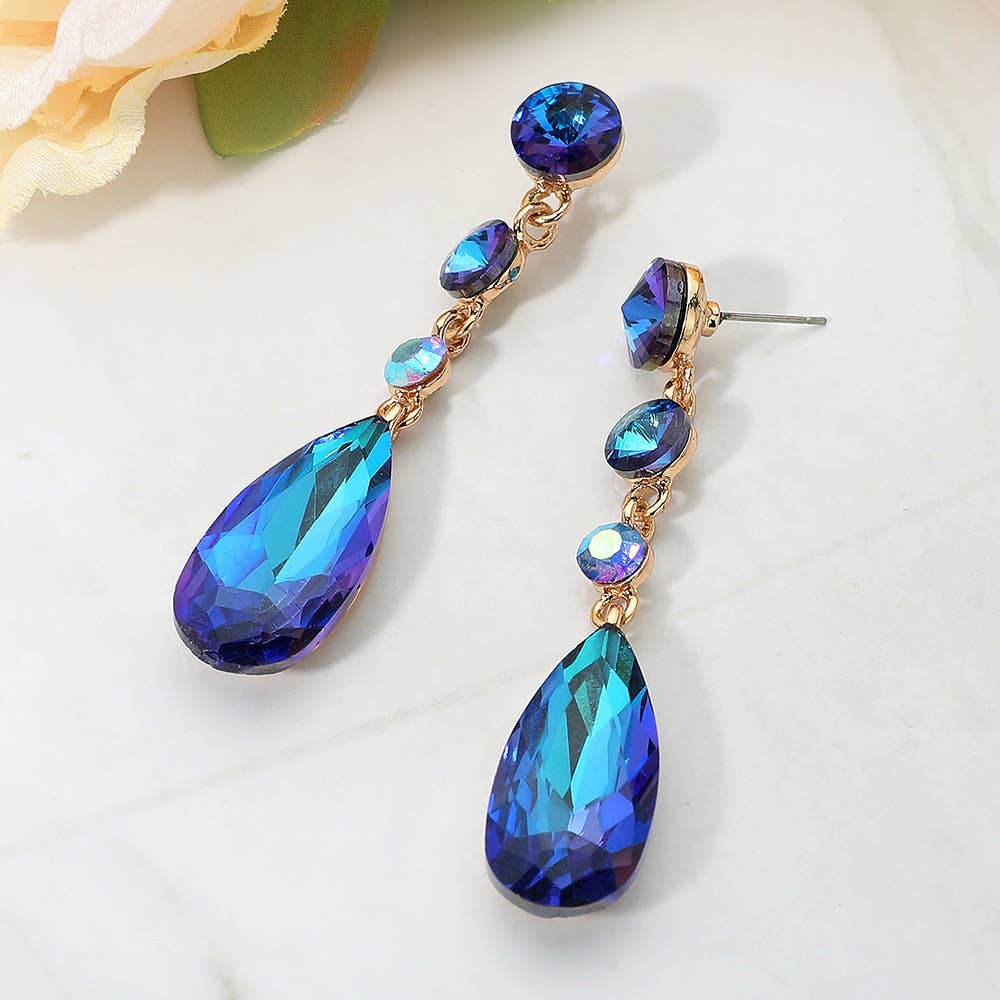 Elegant Multi Faceted Crystal Dangle Statement Earrings