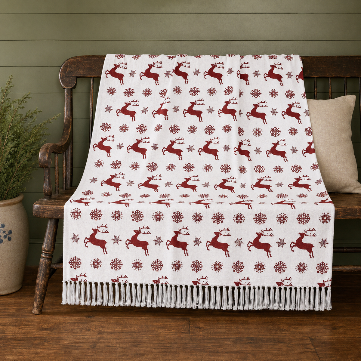 Red Reindeer Christmas Throw Blanket 50x60 Scandia