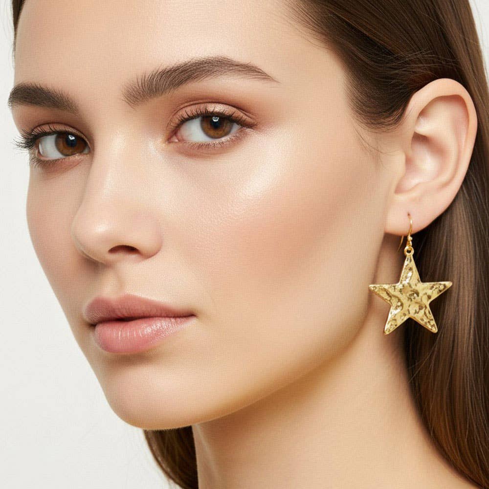 Hammered Metal Star Drop Earrings
