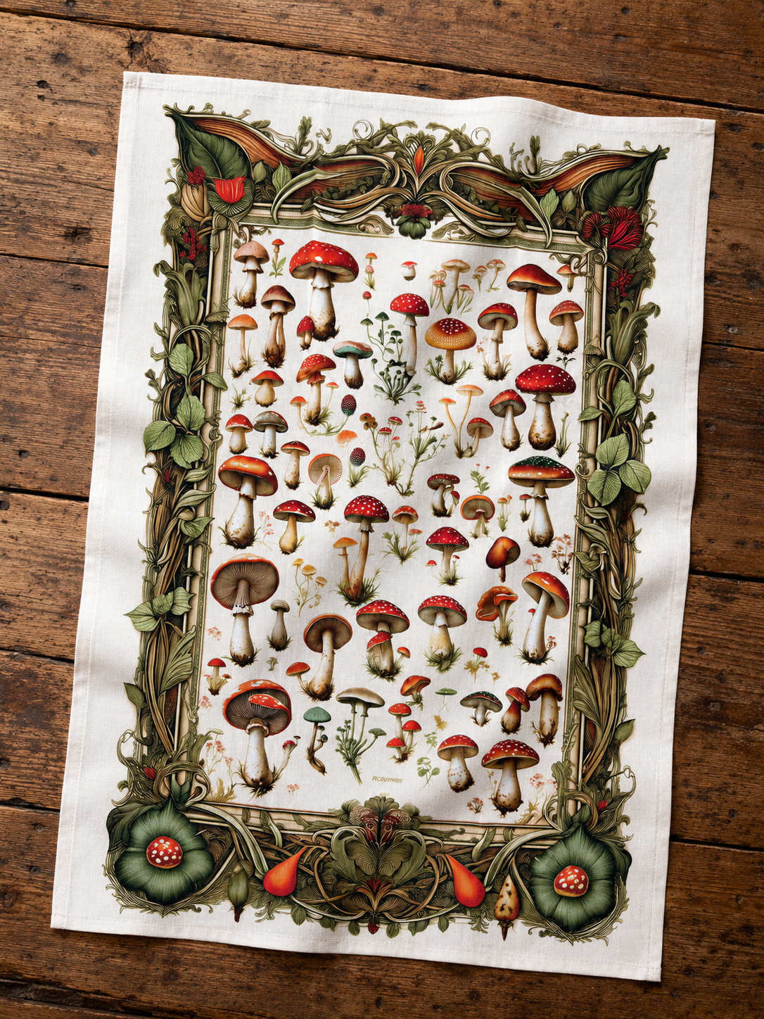 SLT118 - Mushroom Collage Flour Sack Tea Towel