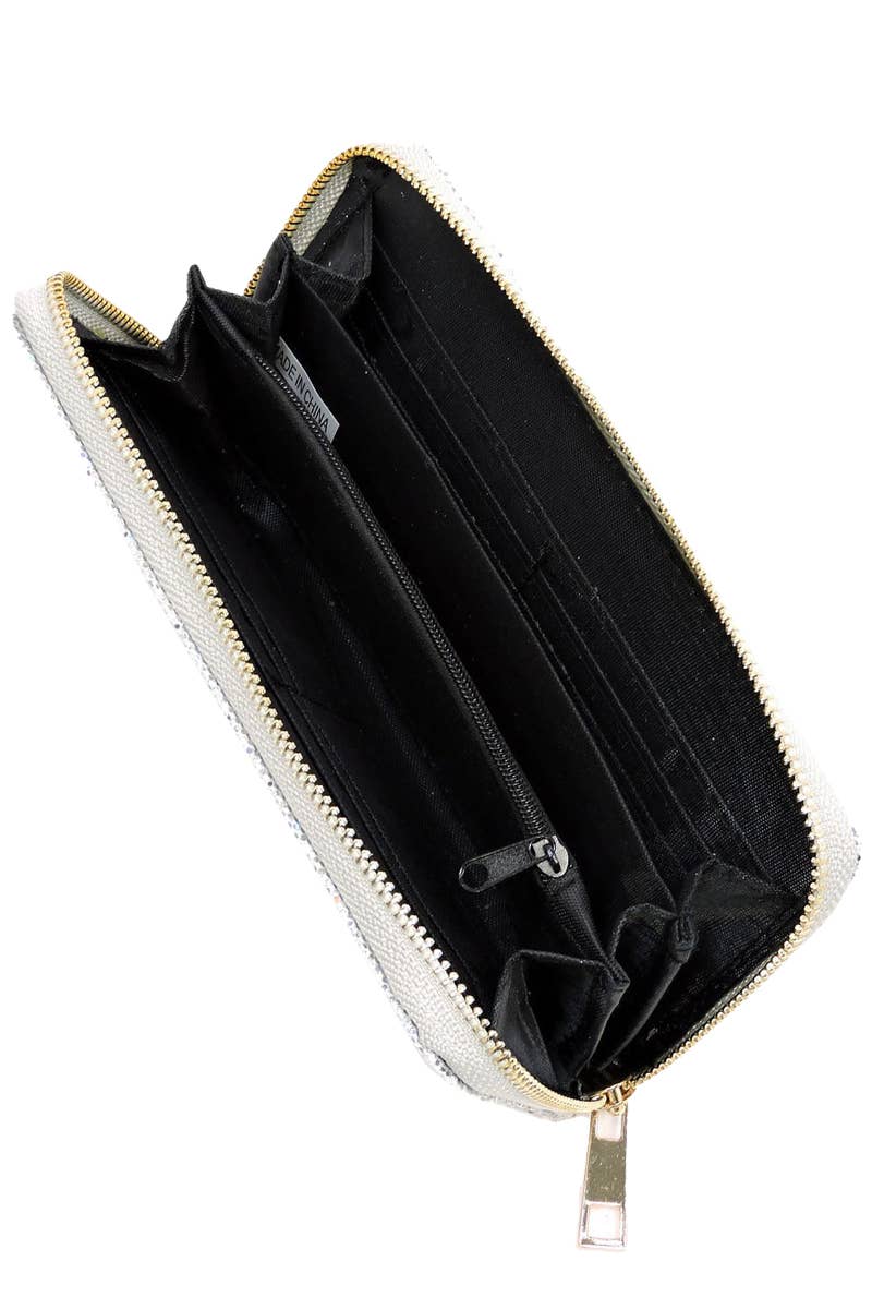 6211. Metallic Glitter Single Zip Continental Wallet