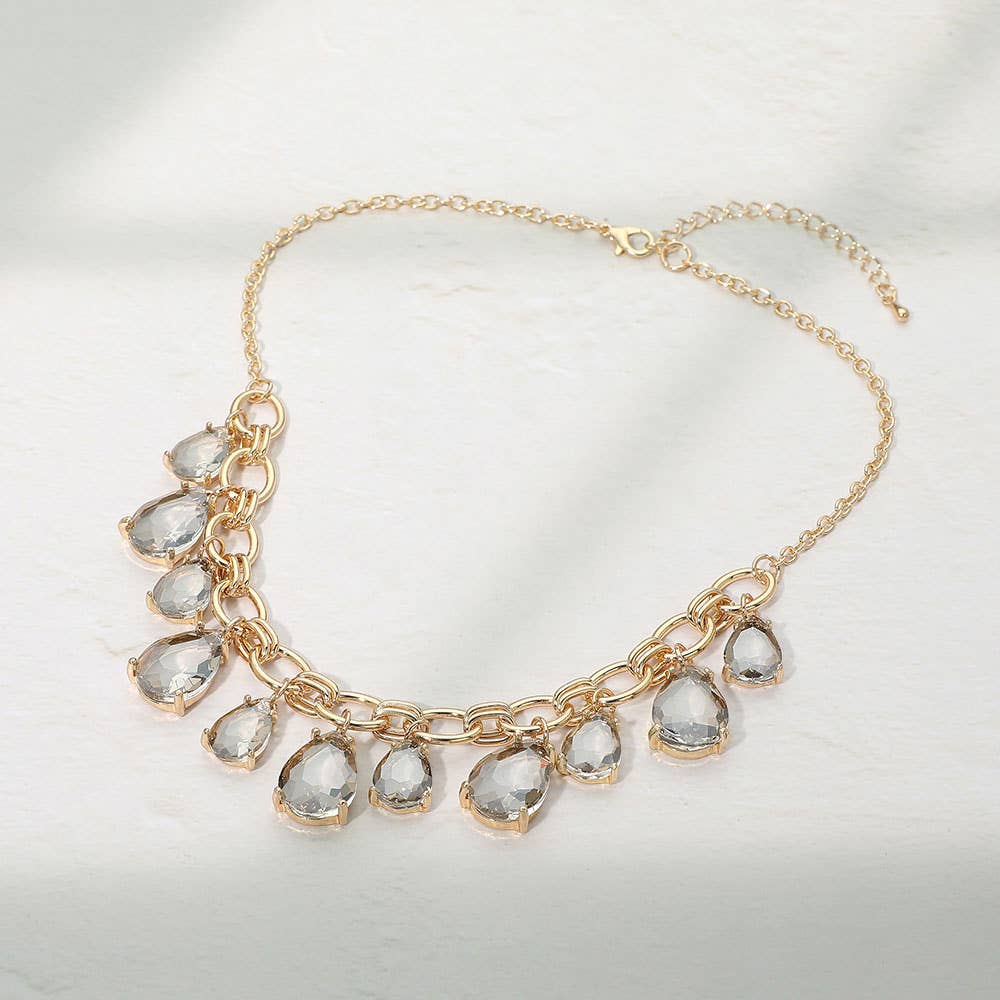 Cushion Teardrop Cluster Drop Station Necklace