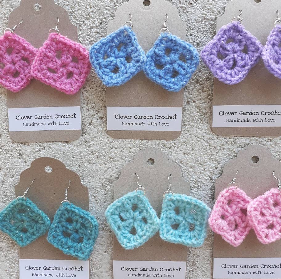 4101. Granny Square Drop Earrings in Bright Sparkling Colors