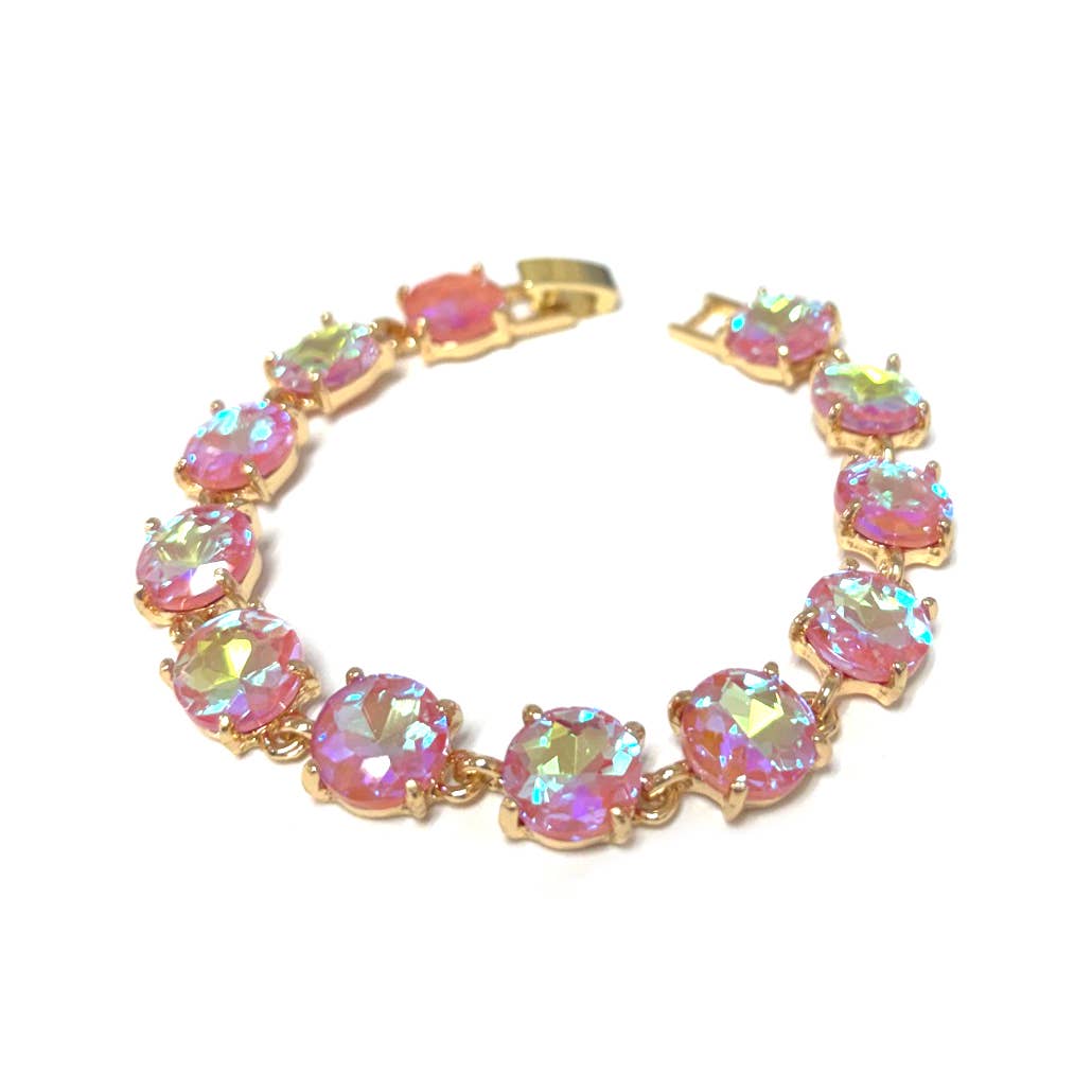 Round Cushion Cut Crystal Glass Linked Bracelet