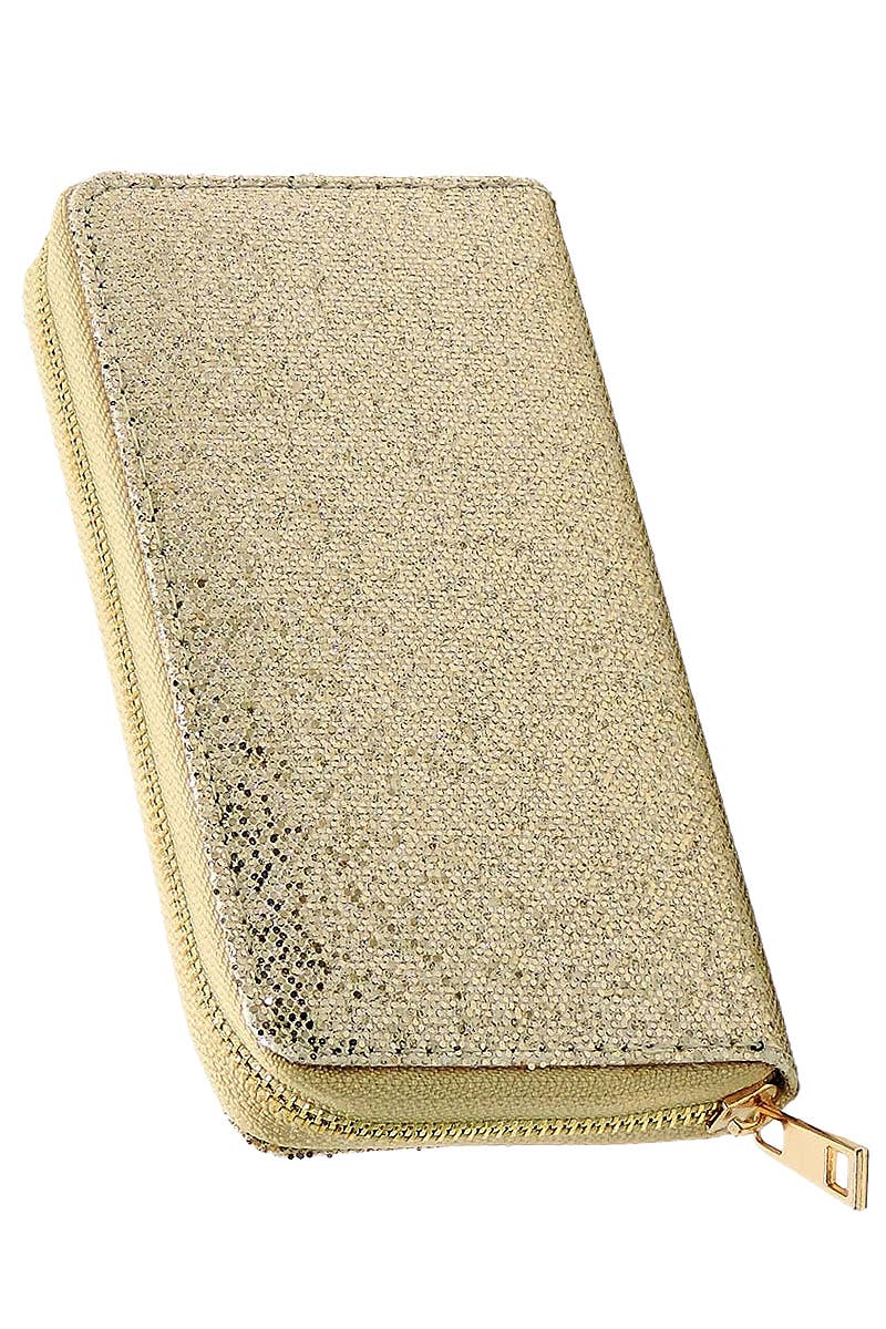 6211. Metallic Glitter Single Zip Continental Wallet