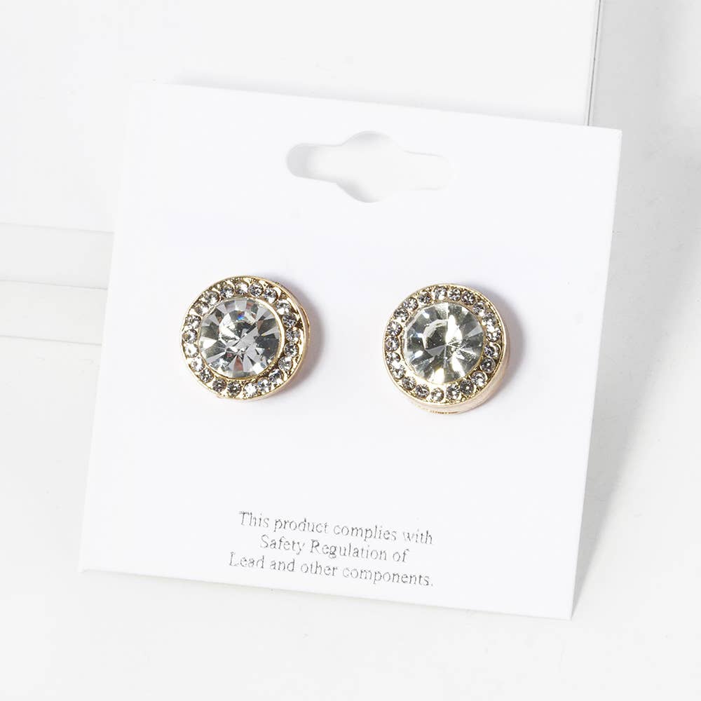Round Crystal Halo Stud Earrings