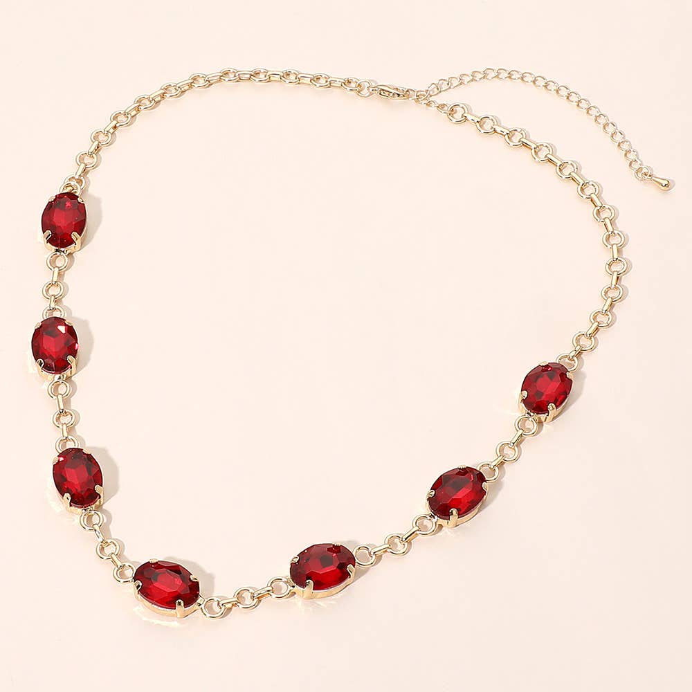Oval Gem Cluster Station Evening Necklace