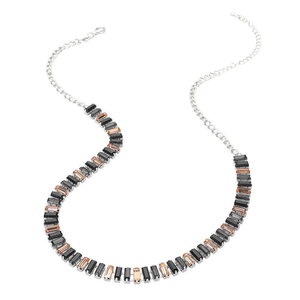 Baguette Stone Cluster Link Accent Necklace