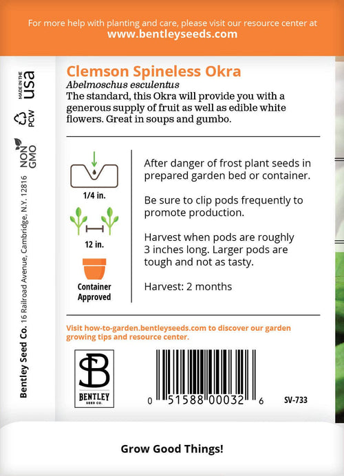 2200. Okra, Clemson Spineless Seed Packets