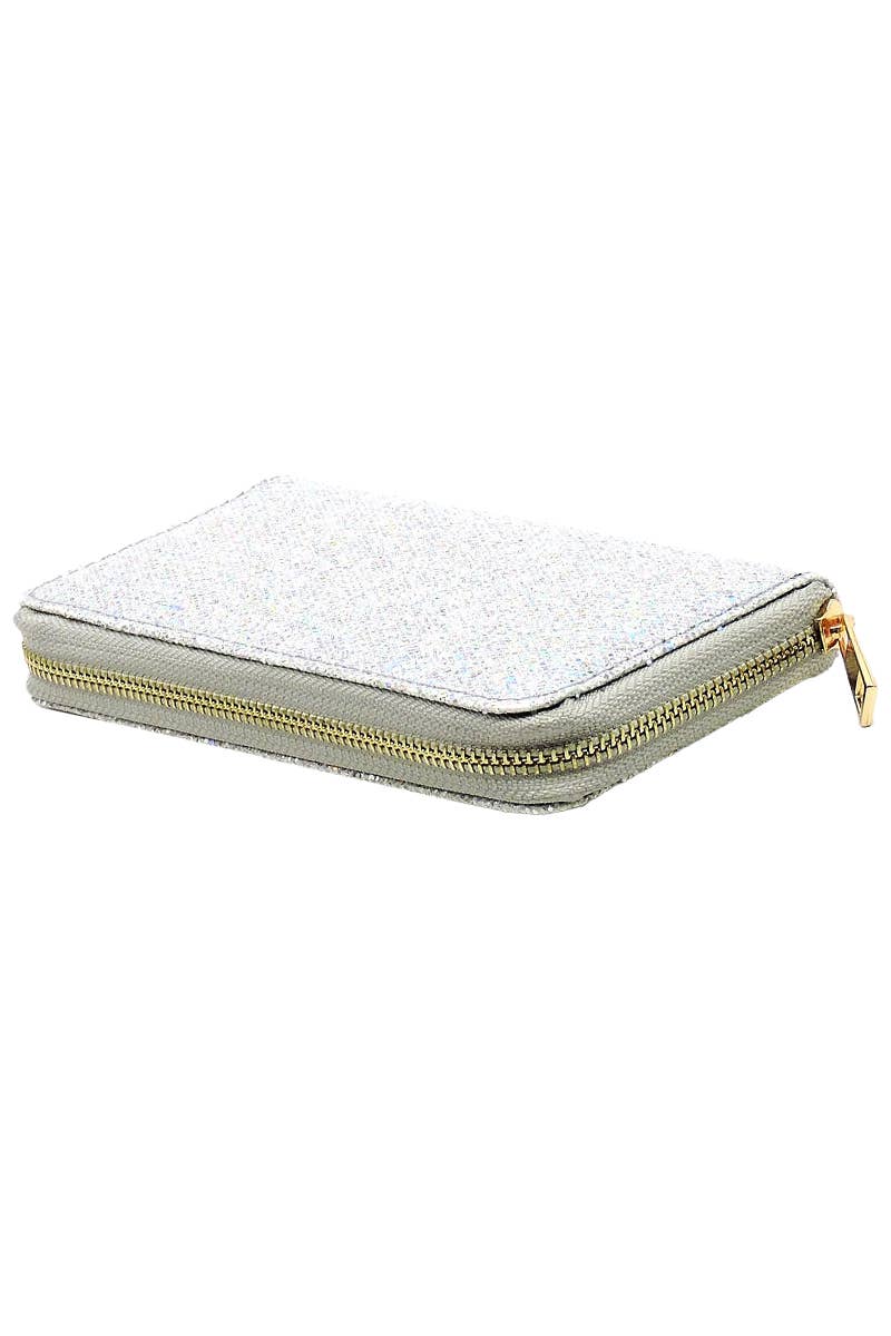 6211. Metallic Glitter Single Zip Continental Wallet