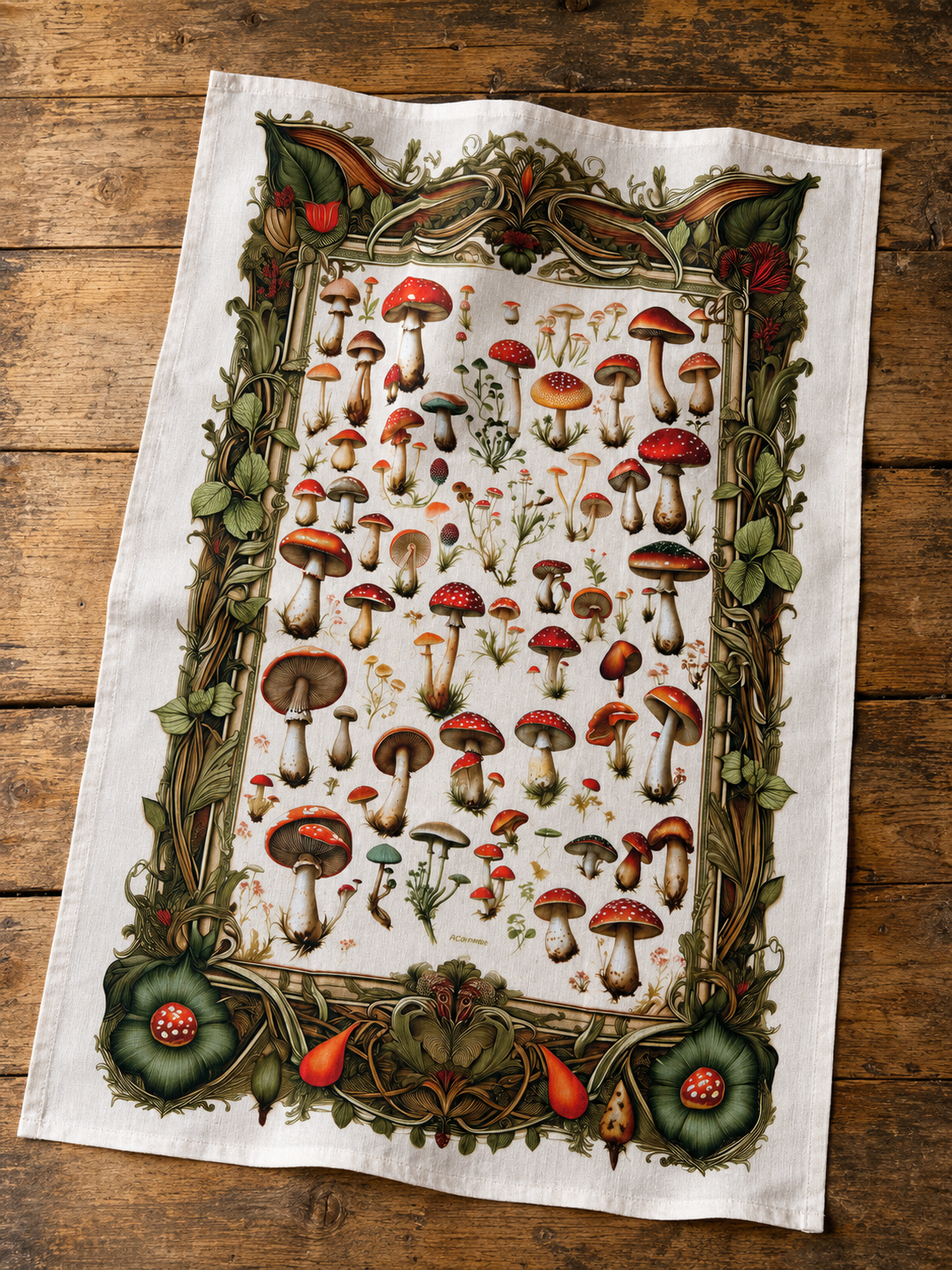 SLT118 - Mushroom Collage Flour Sack Tea Towel