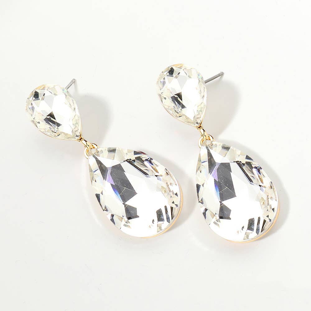 Glass Crystal Teardrop Evening Earrings