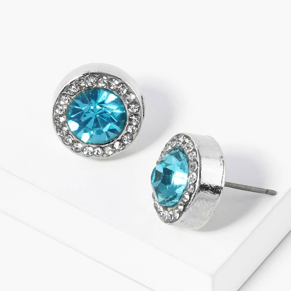 Round Crystal Halo Stud Earrings
