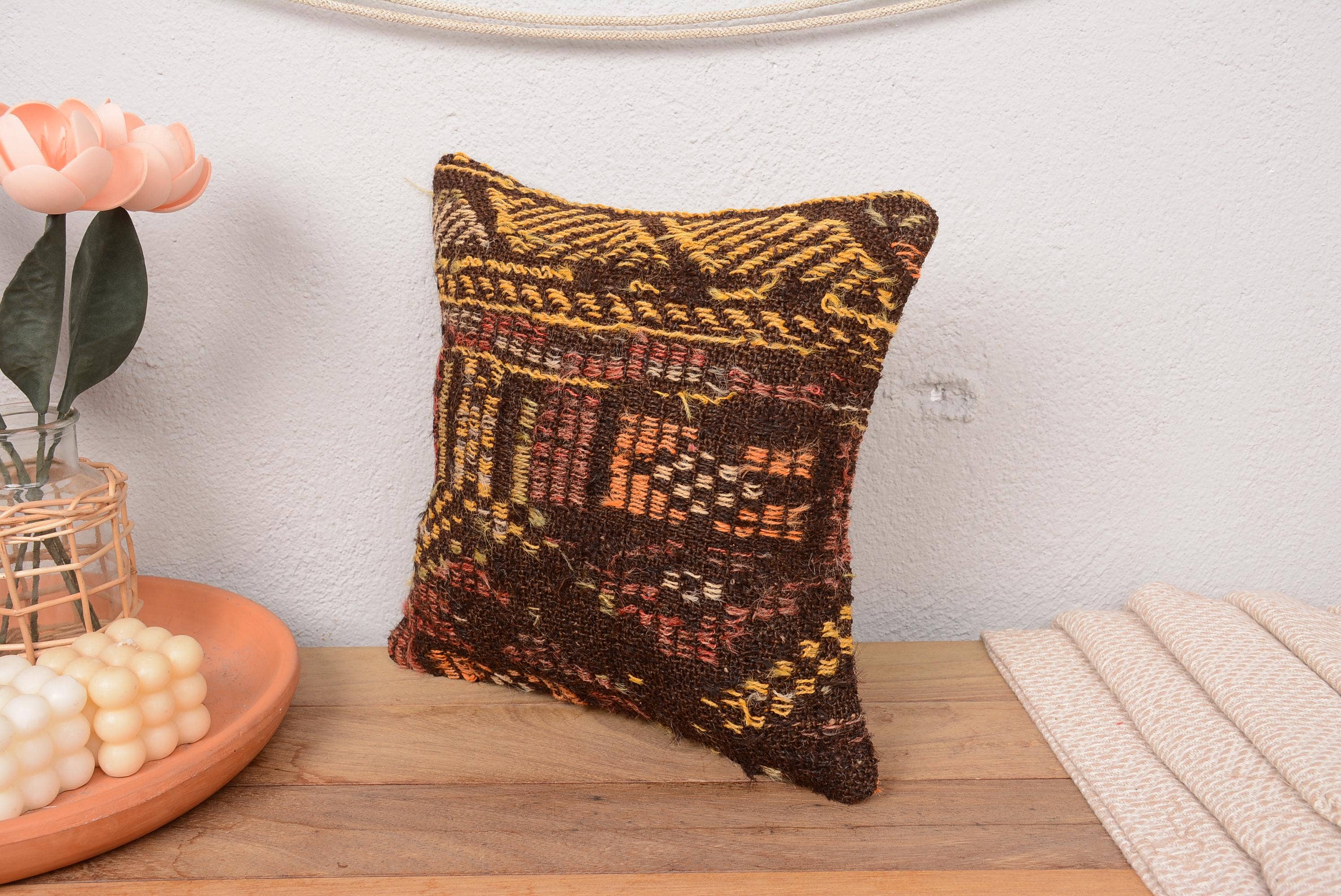 Vintage Turkish Kilim Throw Pillow Cover 12x12