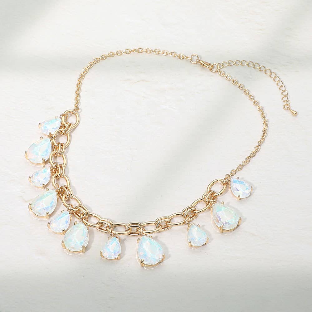 Cushion Teardrop Cluster Drop Station Necklace