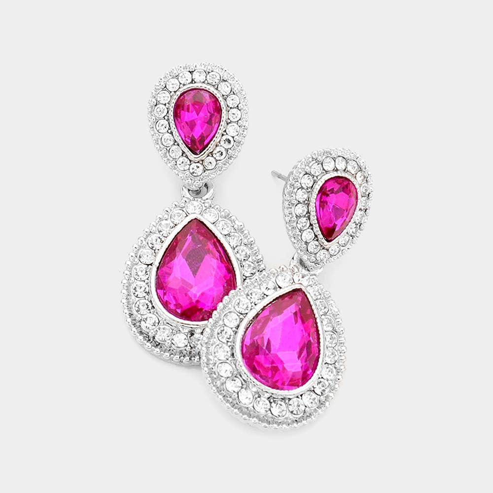 Rhinestone Trim Teardrop Evening Earrings
