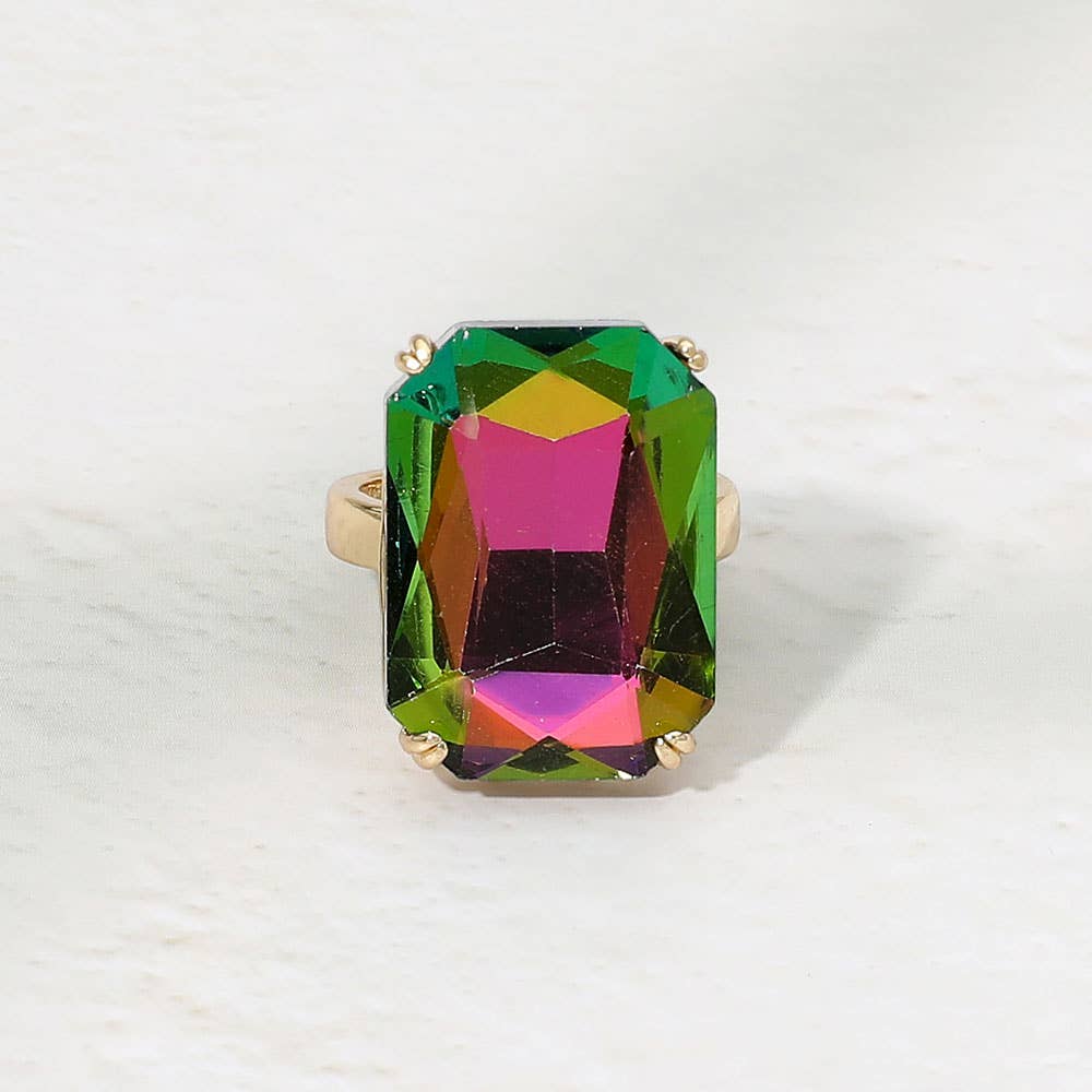 Oversized Emerald Cut Gem Accent Adjustable Statement Ring