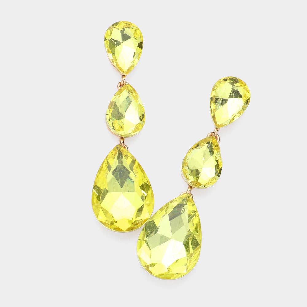 Triple Glass Crystal Teardrop Evening Earrings