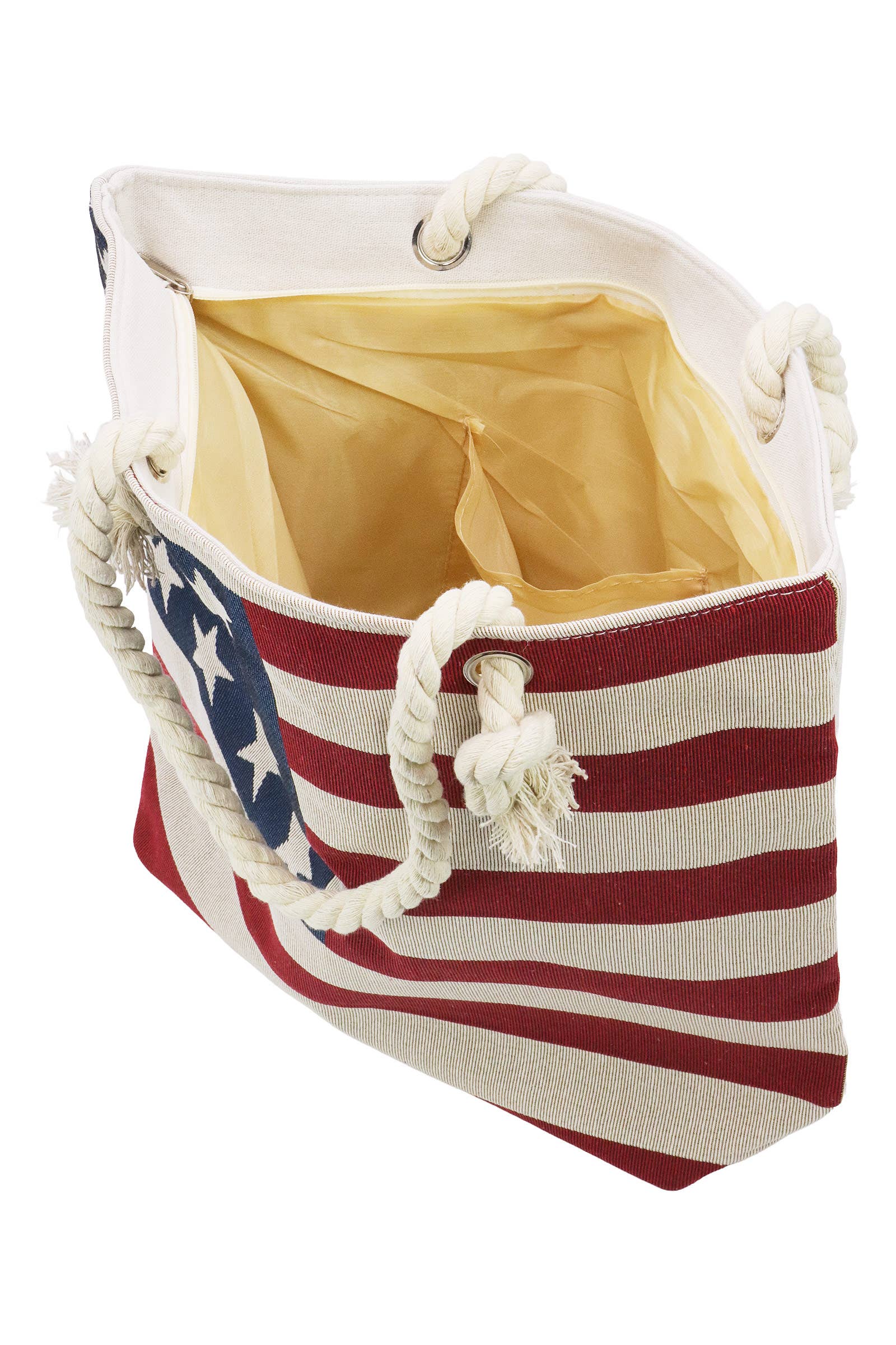 6209. American Flag Zippered Burlap Canvas Tote Bag