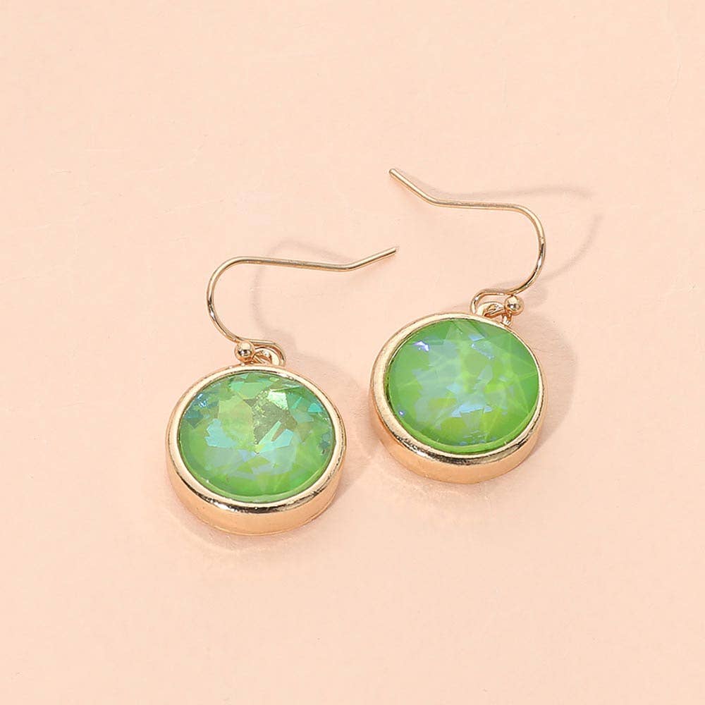 Round Faceted Stone Drop Dangle Earrings