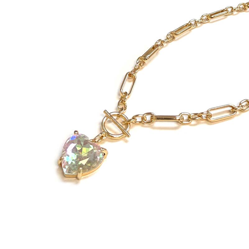 Heart Glass Pendant with Toggle Closure Chain Necklace