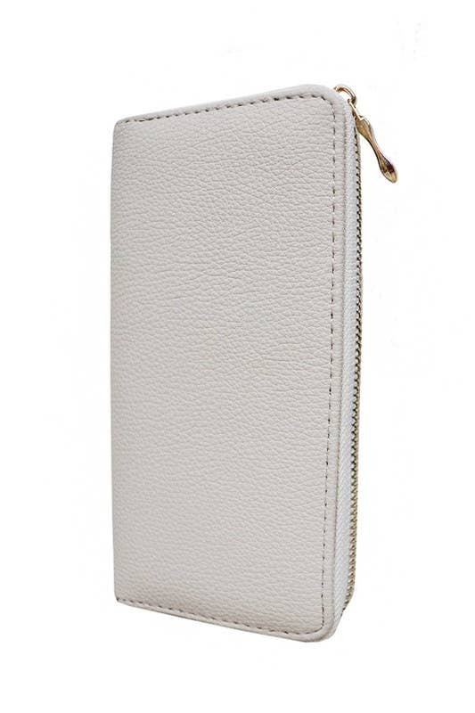 6205. Solid Faux Leather Fashion Zippered Clutch Wallet