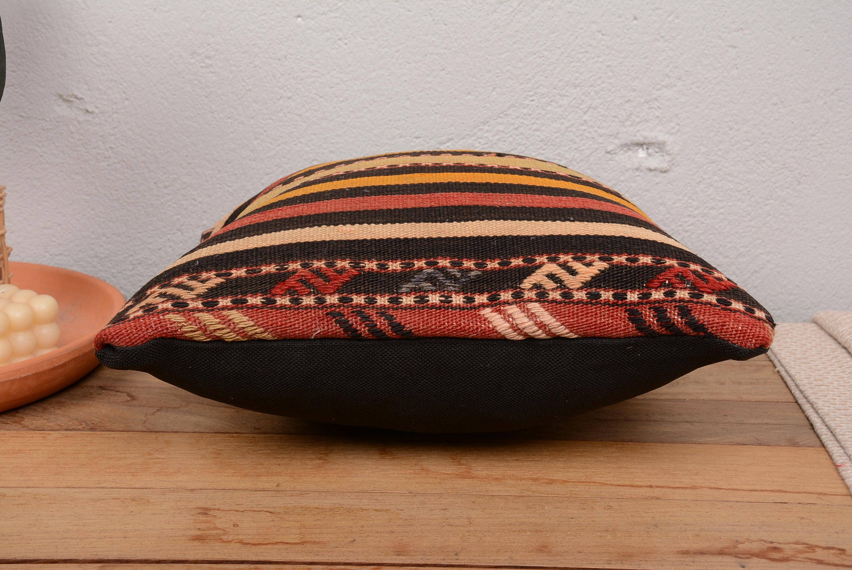 Boho Turkish Kilim Pillow Sham Cover 16x16 Vintage Striped