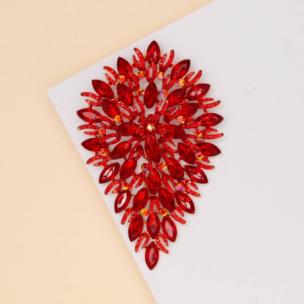 Crystal Rhinestone Cluster Pear Shaped Leaf Brooch Pin