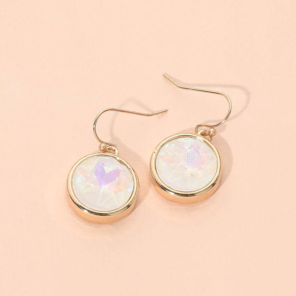 Round Faceted Stone Drop Dangle Earrings