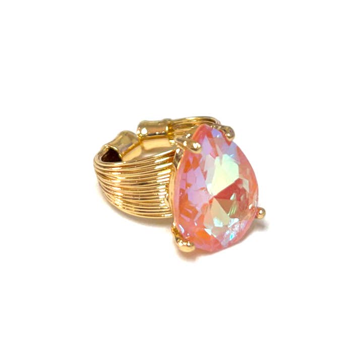 Teardrop Glass Crystal Cocktail Bead Adjustable Wire Ring
