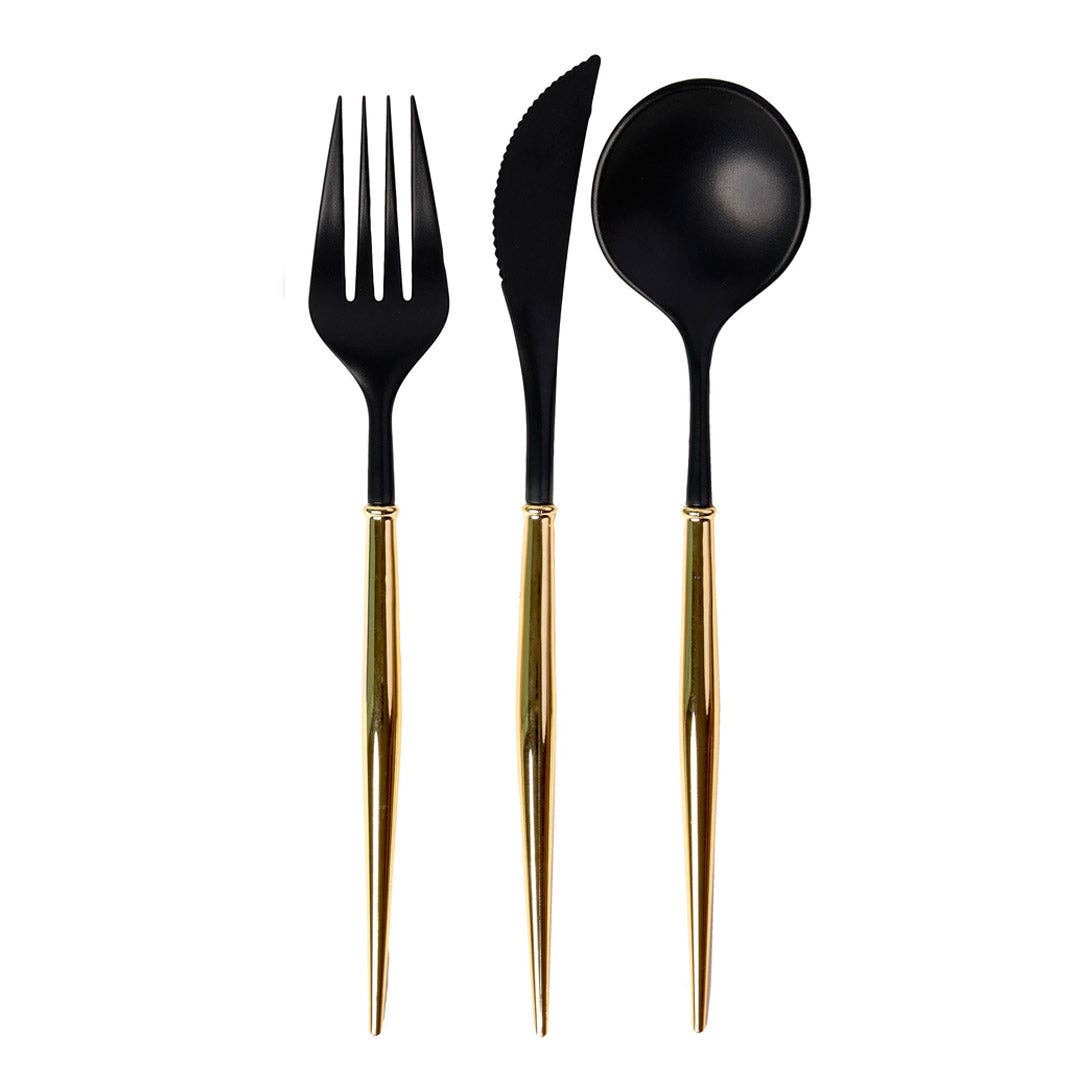 4306. Black & Gold Bella Assorted Plastic Cutlery/24pc, Service for 8