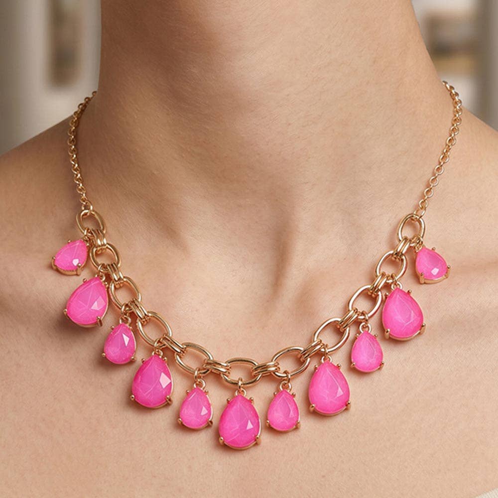 Cushion Teardrop Cluster Drop Station Necklace