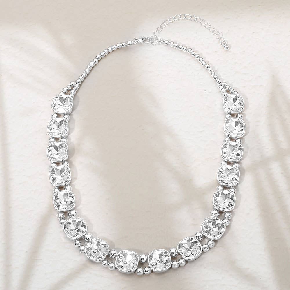 Square Faceted Stone Bezel Link Evening Necklace